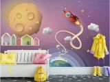 Space Wall Mural Stickers Nursery Wallpaper Cartoon Space Wall Mural for Child Planets
