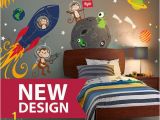 Space Wall Mural Stickers Space Wall Decal Rocket Ship Alien Planet Monkey astro