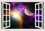 Space Wall Mural Wallpaper Peel & Stick Wall Murals Outer Space Galaxy Planet 3d Wall Srickers for Living Room Window View Removable Wallpaper Decals Home Decor Art 32×48 Inches