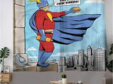 Super Hero Wall Mural Retro Grommet Window Curtain Superhero Fat Man with Burger