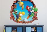 Super Mario Bros Wall Mural Mario Bros Wall Decal Super Mario World 3d Brick Smashed Decor Art Kids Luigi Sticker Vinyl Mural Custom Gift