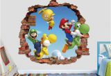 Super Mario Bros Wall Mural Mario Bros Wall Decal Super Mario World 3d Brick Smashed Decor Art Kids Luigi Sticker Vinyl Mural Custom Gift