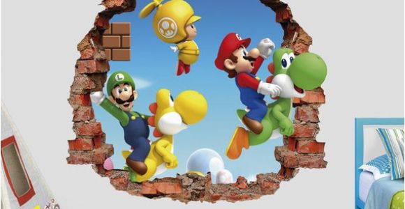 Super Mario Bros Wall Mural Mario Bros Wall Decal Super Mario World 3d Brick Smashed Decor Art Kids Luigi Sticker Vinyl Mural Custom Gift