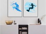 Surfing Wall Murals Watercolor Surfers Art Print and Poster Modern Abstract Surfing