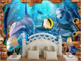 Swimming Pool Wall Murals 3d Space Ocean World In False Brick Wall Mural Wallpaper for Kids Bedroom Living Room Hotel Baby Infant Swimming Pool Wall Decor the Hd Wallpapers the