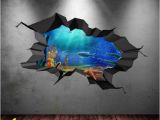 The Wall that Cracked Open Mural Fish Aquarium Sea Wall Decal Cracked Hole Full Colour Wall Art