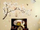 Tree Mural Wall Art Chinese Style Plum Tree Plants Flower Bird Cage Bedroom Background Decorative Stickers Home Wall Stickers Decal Art Mural Wall Decals Home Wall Decals
