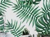 Tropical Leaf Wall Mural Green Watercolor Monstera & Palm Leaf Removable Wallpaper by