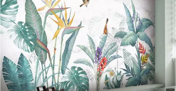 Tropical Murals Paintings Modern nordic Hand Painted Tropical Plants Flower Bird Leaf