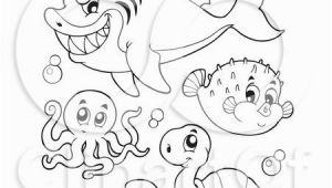 Undersea Creatures Coloring Pages Clipart Outlined Mean Shark Octopus Puffer Fish and Sea