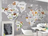 Wall Mural Decals Canada 3d Nursery Kids Room Animal World Map Removable Wallpaper