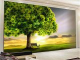 Wall Mural Painters Custom 3d Mural Wallpaper Green Tree Sunset Nature Landscape Wall