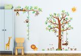 Wall Mural Stickers Uk 8 Little Monkeys Tree & Height Chart Wall Stickers