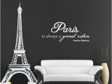 Wall Murals Eiffel tower Eiffel tower Wall Decal with Audrey Hepburn Quote Paris is