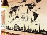 Wall Murals for Business Shijuehezi World Map Wall Stickers Diy Europe Style Buildings Wall Decals for Living Room Pany School Fice Decoration Stickers for Walls Art