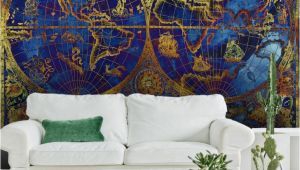Wall Murals Gold Coast Vintage Metallic Blue and Gold World Map Wallpaper Mural