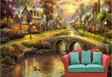 Wall Murals Outdoor Scenes European Style Village forest House Night Scene Pil Painting Tv Wall