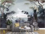 Wall Of Birds Mural Murwall Dark Trees Painting Wallpaper Seascape and Pelican