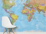 Wall Size World Map Mural White and Natural Colour World Map Mural