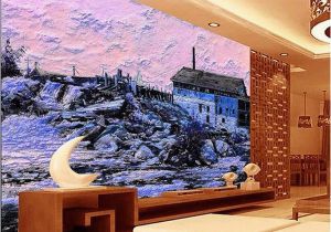 Wall Sized Mural Wallpaper Custom Size 3d Wallpaper Living Room Mural Snow Scenery Country House Oil Painting sofa Tv Backdrop Wallpaper Non Woven Wall Sticker Wallpaper