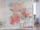 Wall to Wall Murals Watercolor Peonies Summer Bouquet Wall Mural by Junkydot