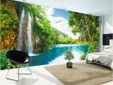 Waterfall Wallpaper Wall Mural Custom 3d Wall Mural Wallpaper Home Decor Green Mountain
