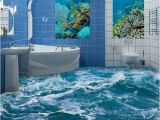 Waterproof Bathroom Murals Custom 3d Floor Mural Wallpaper Sea Water Wave Bathroom 3d Floor