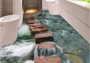 Waterproof Bathroom Murals Custom 3d Floor Wallpaper Modern Art River Stones Bathroom Floor