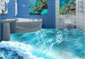 Waterproof Bathroom Murals Custom Floor Mural Ocean Seawater Bathroom Floor Vinyl Wallpaper