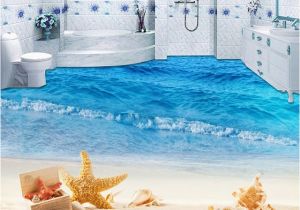 Waterproof Bathroom Murals Custom Mural Wallpaper 3d Beach Sea Wave Painting Sticker