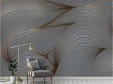 Wave Murals for Walls Stylish Gray Gold Wavy Lines Abstract Design Wallpaper Mural
