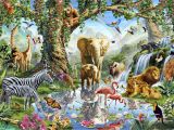 Wild Animal Wall Murals Jungle Lake with Wild Animals Wall Mural & Wallpaper