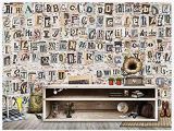 Wood Effect Wall Murals 3d Wallpaper Mural Old Newspaper torn Paper English Alphabet