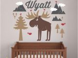 Woodland Animal Wall Mural Moose Mountain with Name Wall Decal