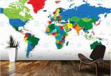 World atlas Wall Mural Bright World Map Wall Mural Room Setting