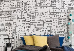 Young House Love Wall Mural Black and White City Sketch Mural